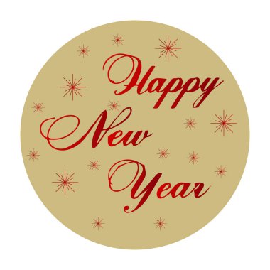 Yuvarlak simge, geçmiş, yeni yıl ve Noel tasarımlı kart. Kırmızı ve altın rengi. Özgeçmiş, selamlama, yazdırma