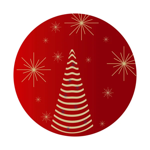 Круглый Значок Фон Открытка Новогодним Рождественским Дизайном Красный Золотой Цвета — стоковый вектор