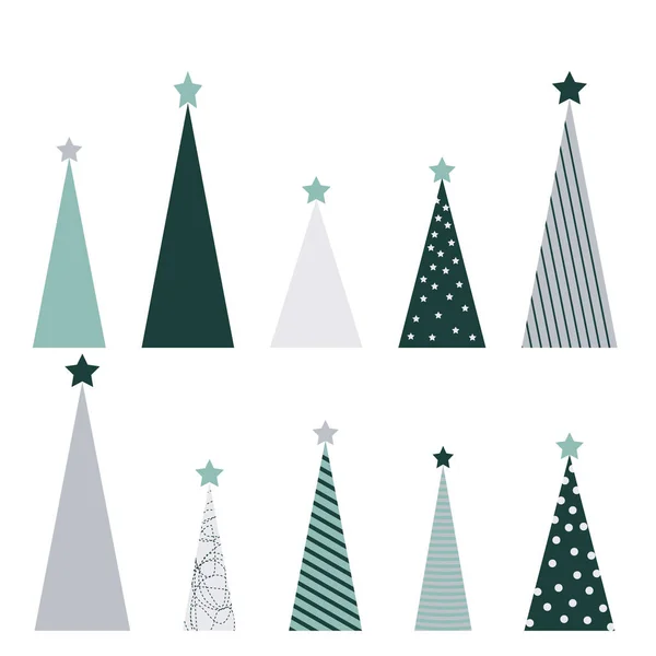 Christmas New Year Collection Scandinavian Style Christmas Trees Green Gray — Stock Vector