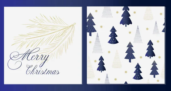 一套节日新年和圣诞贺卡背景 带有节日气氛和装饰元素的问候 圣诞树 机构明信片 — 图库矢量图片