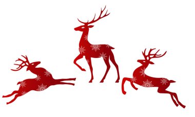 Noel Baba 'nın neşeli geyiği, geyik. Kar taneleriyle süslenmiş. Şenlik Dekoru