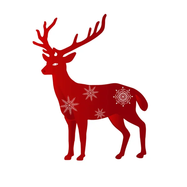 Der Festliche Hirsch Des Weihnachtsmannes Der Elch Mit Schneeflocken Dekoriert — Stockvektor