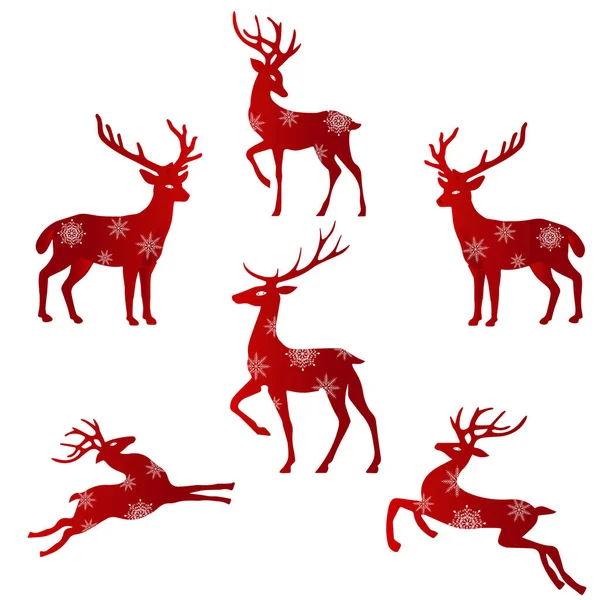 サンタのお祝いの鹿 ムース 雪片で飾られています 祭りの装飾 — ストックベクタ