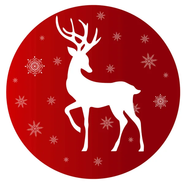Stilisierte Weihnachten Hirsch Mit Schneeflocken Auf Rotem Hintergrund Kreisform Isoliert — Stockvektor
