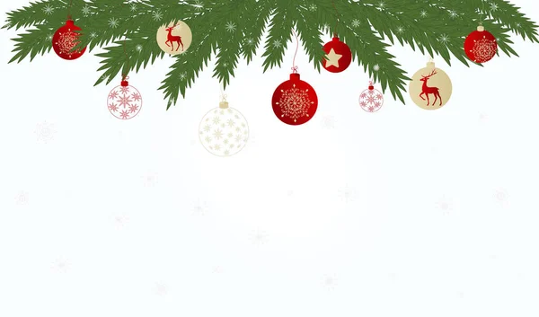 Festliche Neujahrs Und Weihnachtsgrüße Hintergrund Mit Realistischen Tannenzweigen Und Schneeflocken — Stockvektor