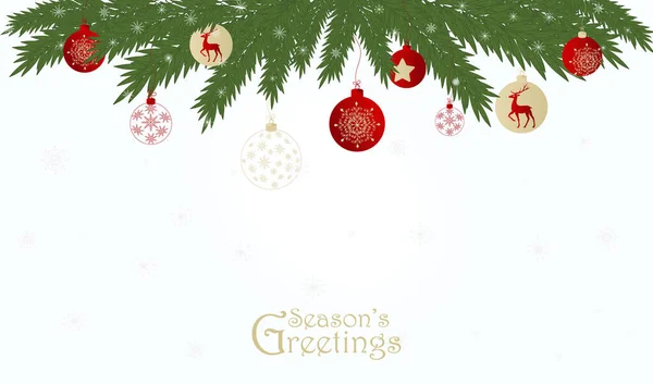 Festive New Year Christmas Greeting Background Realistic Christmas Tree Branches — Stock Vector
