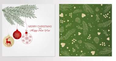 Bir sürü kart, kartpostal, yılbaşı ve Noel tebriği. Yeşil kartpostallar, geyikler, kar taneleri, harfler..