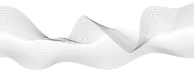 Dalganın arka planı pürüzsüz. Beyaz arka planda güzel dalgalı bir çizgi. Yatay pankart şablonu. Soyut gelecek şablonu. Krom teknolojili duvar kağıdı.