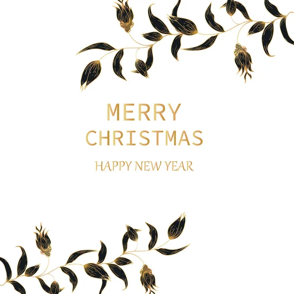 Новим Роком Різдвяна Листівка Чорно Золотий Фон Привітання Святковим Декором — стоковий вектор