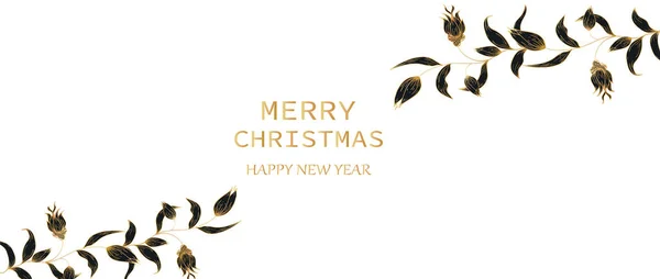 Feliz Año Nuevo Tarjeta Navidad Fondo Oro Negro Para Saludos — Archivo Imágenes Vectoriales
