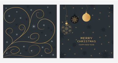 Yılbaşı kutlamaları arka plan, kart afişi, şenlikli unsurlar ve siyah ve altın renkli metinler. Premium