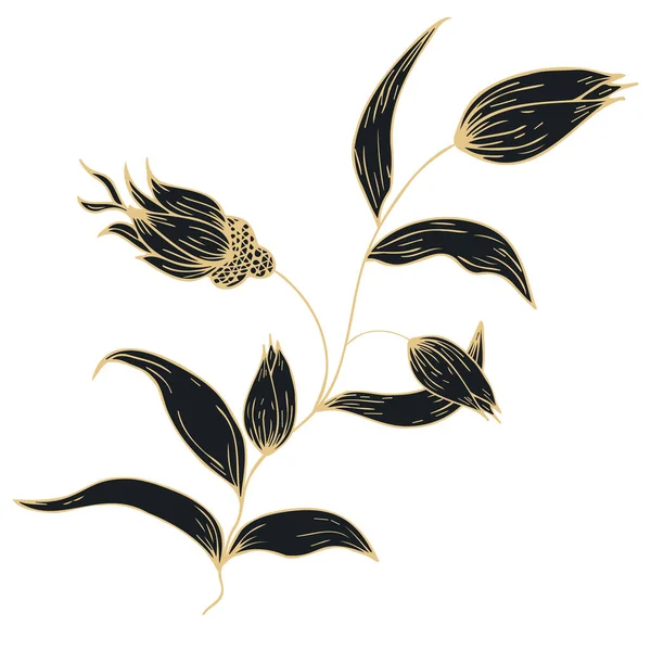Золоті Квіткові Гілки Квітковим Мистецьким Фоном Мальована Вручну Розкіш Шпалери — стоковий вектор