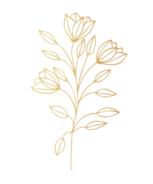 Flower Branch Gold Leaf — Stock Vector