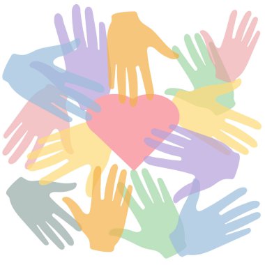 National month of volunteering April, icon set, volunteer icon hand with heart. Concept of volunteering