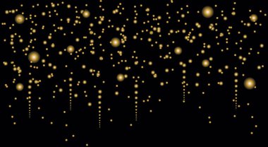 Golden frame on a black background with a reflection of light and twinkling stars. Premium welcome