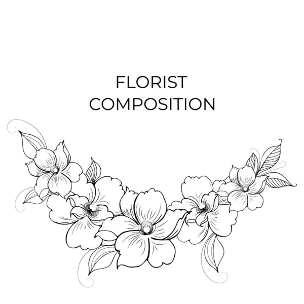 Fondo Floral Suave Ramas Brotes Flores Arreglo Floral Dibujo Manual —  Fotos de Stock
