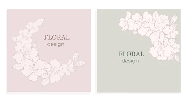 Marco Elegante Fondo Corona Floral Suave Monograma Con Hierbas Flores — Vector de stock