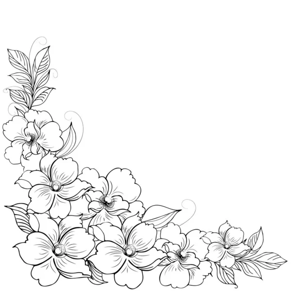 Gentle Floral Background Flower Branches Buds Flower Arrangement Hand Drawing — Image vectorielle