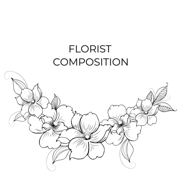 Fondo Floral Suave Ramas Brotes Flores Arreglo Floral Dibujo Manual — Vector de stock