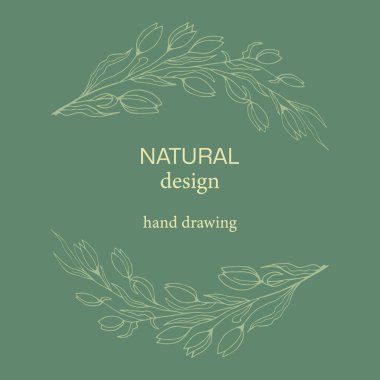 Elegant frame, background, floral wreath, gentle monogram with hand drawn wild herbs and flowers. vintage botanical illustration for invitation or wedding decor, logo, label, branding