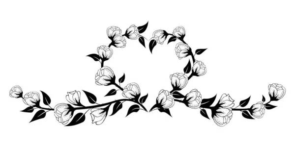 花序的背景 花序的心形排列 花序的背景与精致的花朵和芽的分枝 手绘用于造型装饰 邀请函 — 图库矢量图片