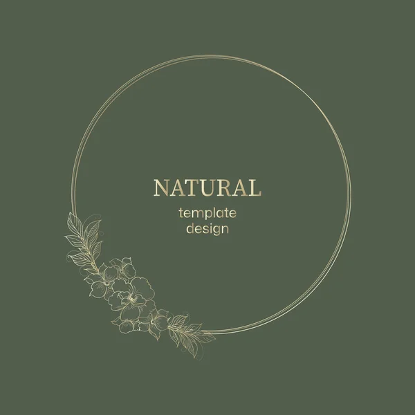 Natürlicher Hintergrund Von Zarter Grüner Farbe Mit Goldenen Floralen Dekorelementen — Stockvektor