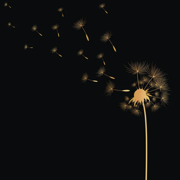 Gyllene Blomma Med Maskrosor Och Frön Som Flyger Iväg Vinden — Stock vektor