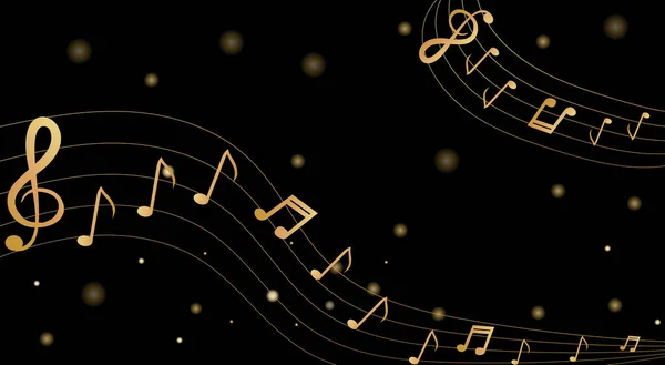 Muzikale Achtergrond Met Sleutel Noten Effecten Gouden Toon Zwarte Achtergrond — Stockvector