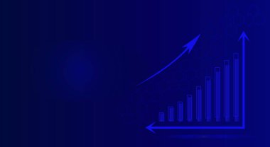 Fütürist mavi, ok ve diyagramı olan teknoloji arka planı. Büyük veriler ve iş büyümesi hisse senedi ve yatırım ekonomisi. Vektör illüstrasyonu