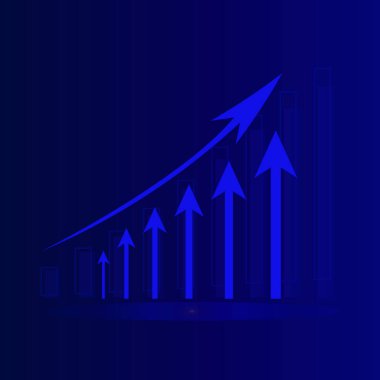 Fütürist mavi, ok ve diyagramı olan teknoloji arka planı. Büyük veriler ve iş büyümesi hisse senedi ve yatırım ekonomisi. Vektör illüstrasyonu