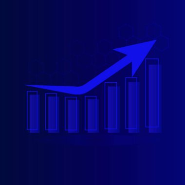 Fütürist mavi, ok ve diyagramı olan teknoloji arka planı. Büyük veriler ve iş büyümesi, faiz, para birimi hisseleri ve yatırım ekonomisi. Vektör illüstrasyonu