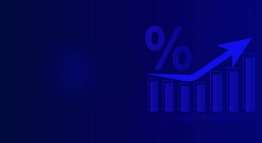 Fütürist mavi, ok ve diyagramı olan teknoloji arka planı. Büyük veriler ve iş büyümesi, faiz, para birimi hisseleri ve yatırım ekonomisi. Vektör illüstrasyonu
