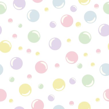 Neşeli renkli sabun köpükleri, yumuşak pastel renklerde çocuksu, pürüzsüz desenler. Vektör