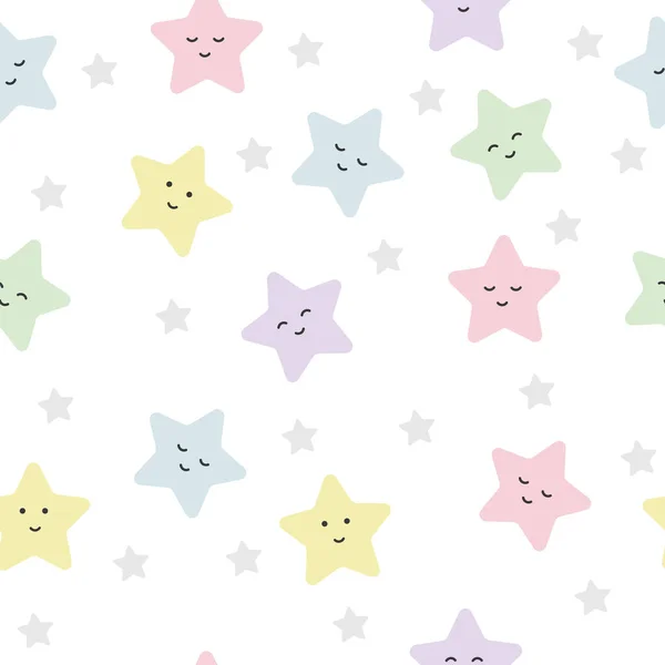 Joyeux Coloré Étoiles Mignonnes Avec Des Émotions Motif Sans Couture — Image vectorielle