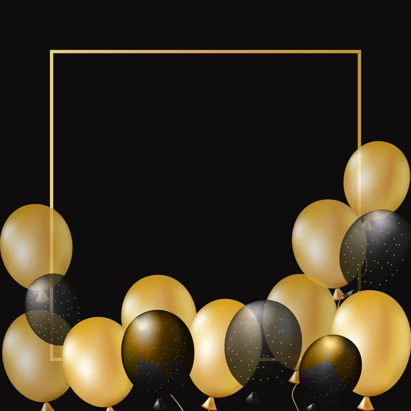 Святковий Дизайн Реалістичними Золотими Чорними Кульками Блискучою Конфетті Темному Тлі — стокове фото