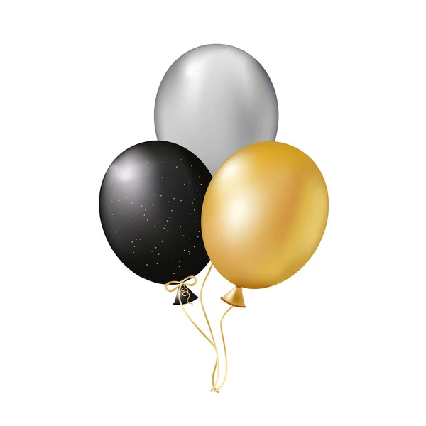 Bukiet Przezroczystymi Realistycznymi Balonami Złota Czarny Kolor Świątecznym Tle Tylowy — Zdjęcie stockowe