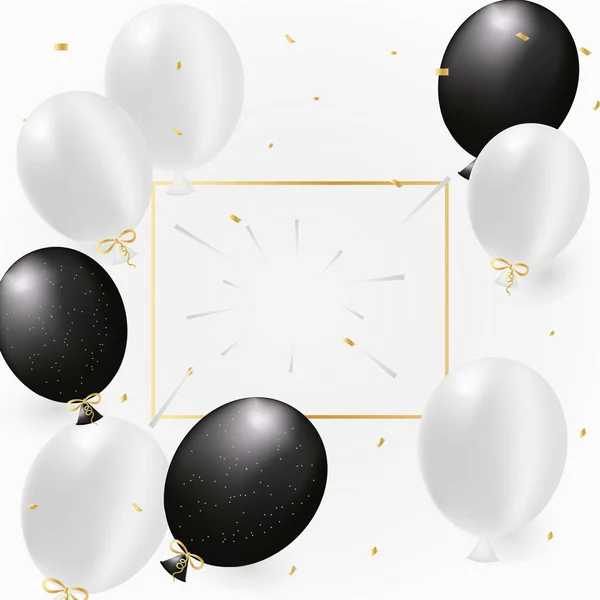 Gerçekçi Altın Siyah Balonlu Şenlik Tasarımı Kutlama Kartı Veya Parti — Stok fotoğraf