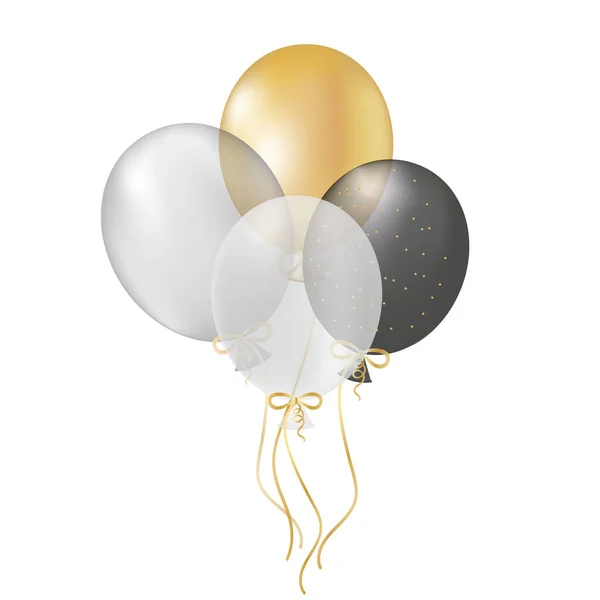 Bukett Med Transparent Realistisk Ballonger Guld Svart Färg Festlig Bakgrund — Stock vektor