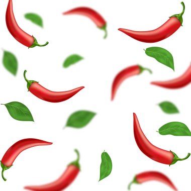 Kırmızı biber ve yapraklı arka plan afiş şablonu, bulanık arkaplan