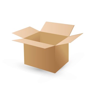 Karton kutu 3D açıldı. Vektör