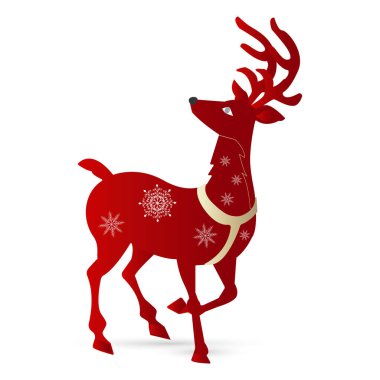 Noel geyiği, kartaneleriyle süslenmiş geyik. El çizimi. Selamlar, kartpostallar, baskılar, tatil dekorları için.