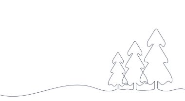 Noel ağacı tek sıra şeklinde. Yeni yıl ve Noel arkaplanı minimalist bir şekilde. El boyası. Matbaa, dekorasyon, selamlama ve ruh hali için. Vektör