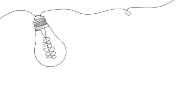 Ampul, lamba, ışık konsepti, fikirler, tatiller, kutlamalar. Birinci tarz sürekli çizgi çizimi. Sembol, pankart, arkaplan, logo, basım için. Vektör