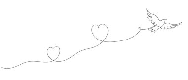 Uçan bir güvercinin sürekli çizimi, arka plan. Barış ve özgürlüğün simgesi basit doğrusal biçimdedir..