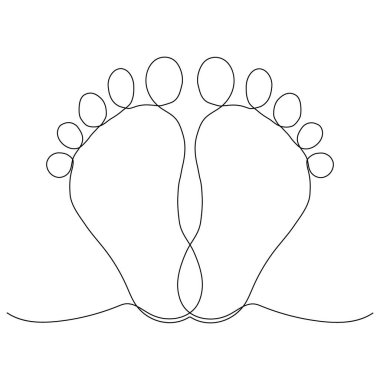 Çocuk ayaklarının izi. Tek sıra halinde el çizimi. Vektör. En güzel tasarımın için.
