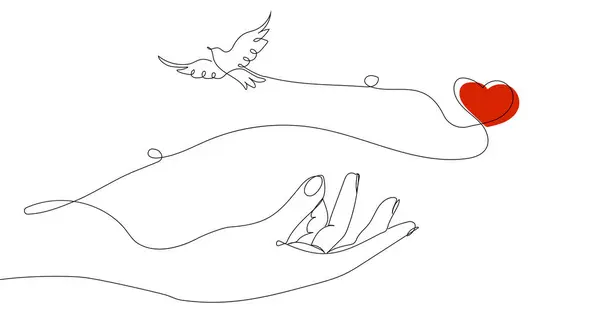 Egy Galamb Repül Égbe Kinyújtott Kézzel Barátság Béke Segítség Támogatás — Stock Vector