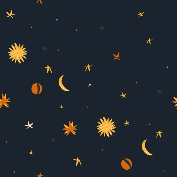 Magiczne Kosmiczna Ilustracja Kliparty Płynny Wzór Słońcem Księżycem Gwiazdami Kosmiczne — Wektor stockowy