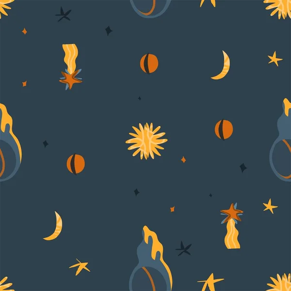 Magische Kosmische Illustration Cliparts Nahtlose Muster Mit Sonne Mond Und — Stockvektor