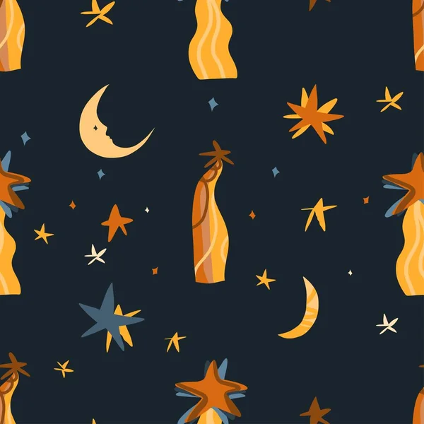 Magische Kosmische Illustration Cliparts Nahtlose Muster Mit Sonne Mond Und — Stockvektor