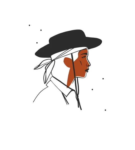 Dibujado Mano Abstracto Vector Gráfico Clipart Ilustración Vaquera Boho Sombrero — Vector de stock